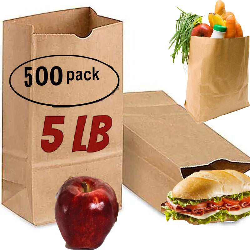 Pizety 5 lb Brown Kraft Paper Bags â€“ 500 Pack Brown Paper Lunch Bags, Recyclable Sacks for Sandwiches, Snacks, Grocery, Crafts, Parties & Bulk Use - Image 2